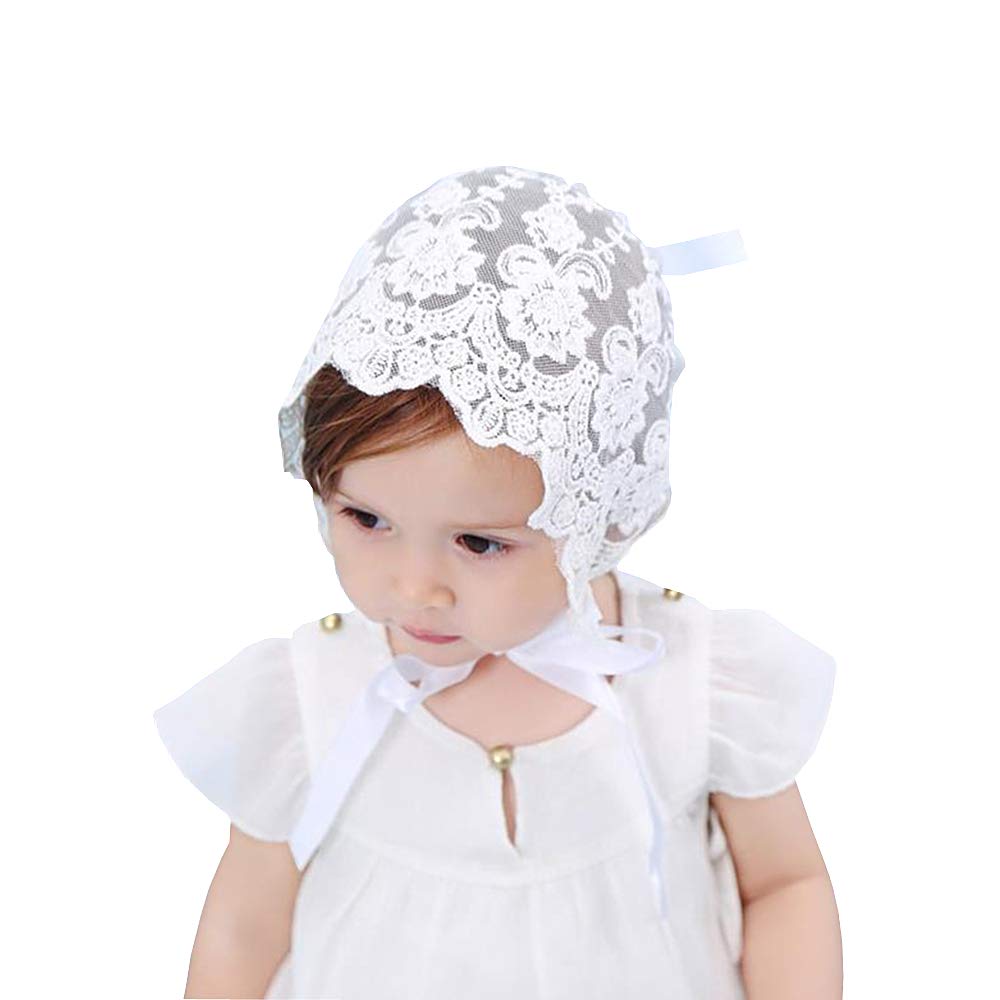 Baby Little Kids Toddlers Breathable Lacy Bonnet Eyelet Cotton Adjustable Sun Protection Hat (White-4)