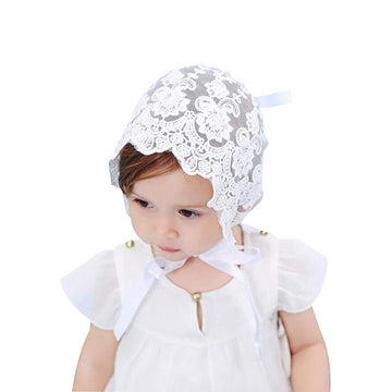Baby Little Kids Toddlers Breathable Lacy Bonnet Eyelet Cotton Adjustable Sun Protection Hat (White-4)
