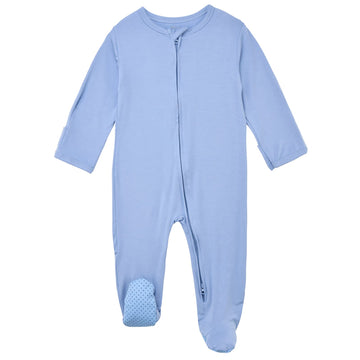 Aablexema Baby Footie Pajamas Zipper - Rayon From Bamboo Infant Footed Pjs With Mittens Sleepwear Jammies(White & Blue,6-12M)