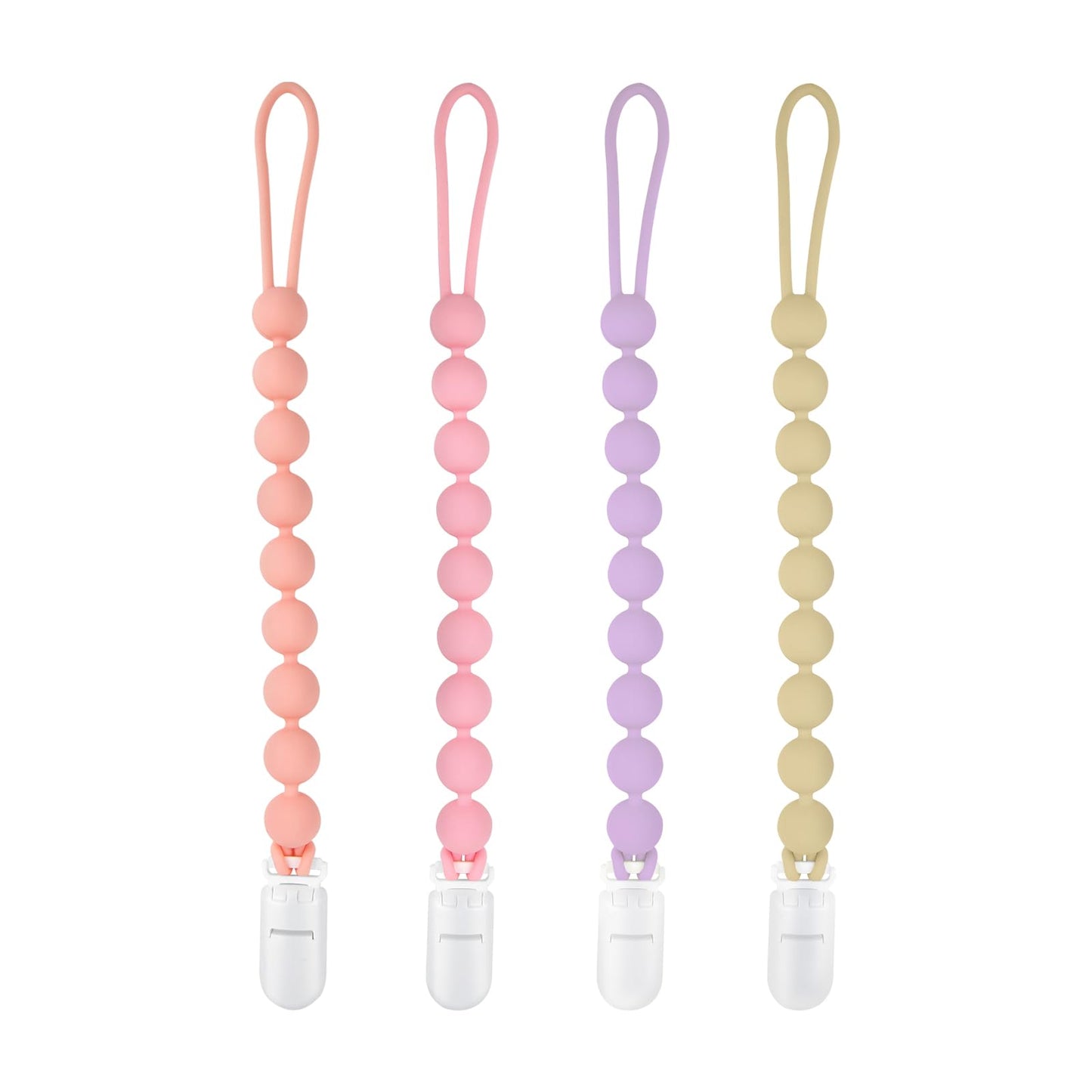 Minmunjiu Silicone Pacifier Clip Holder, 4 Pack One Piece Soft Flexible Binky Clips Pacifier Holder Clip For Girls, Baby Newborn