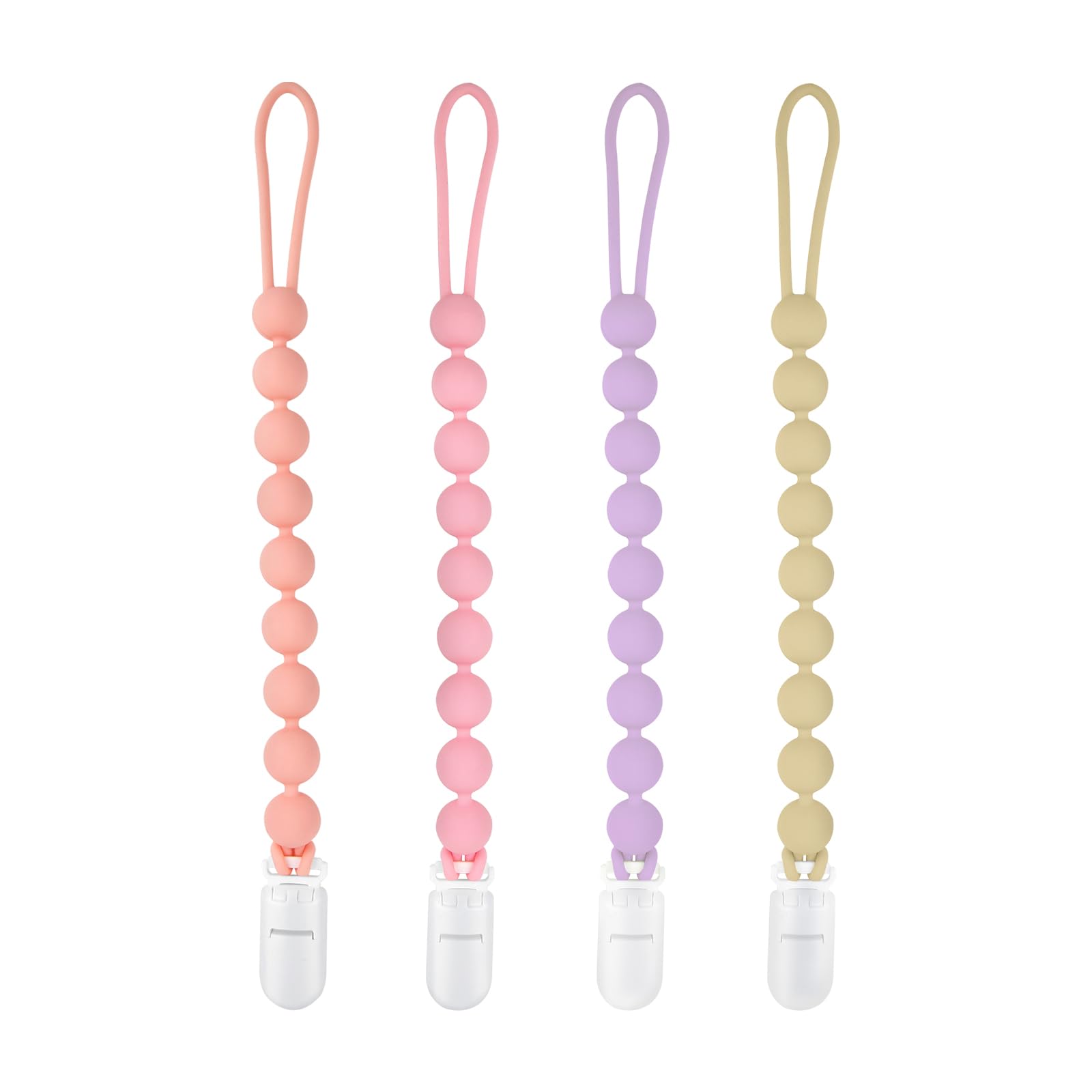 Minmunjiu Silicone Pacifier Clip Holder, 4 Pack One Piece Soft Flexible Binky Clips Pacifier Holder Clip For Girls, Baby Newborn