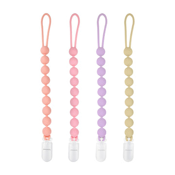 Minmunjiu Silicone Pacifier Clip Holder, 4 Pack One Piece Soft Flexible Binky Clips Pacifier Holder Clip For Girls, Baby Newborn