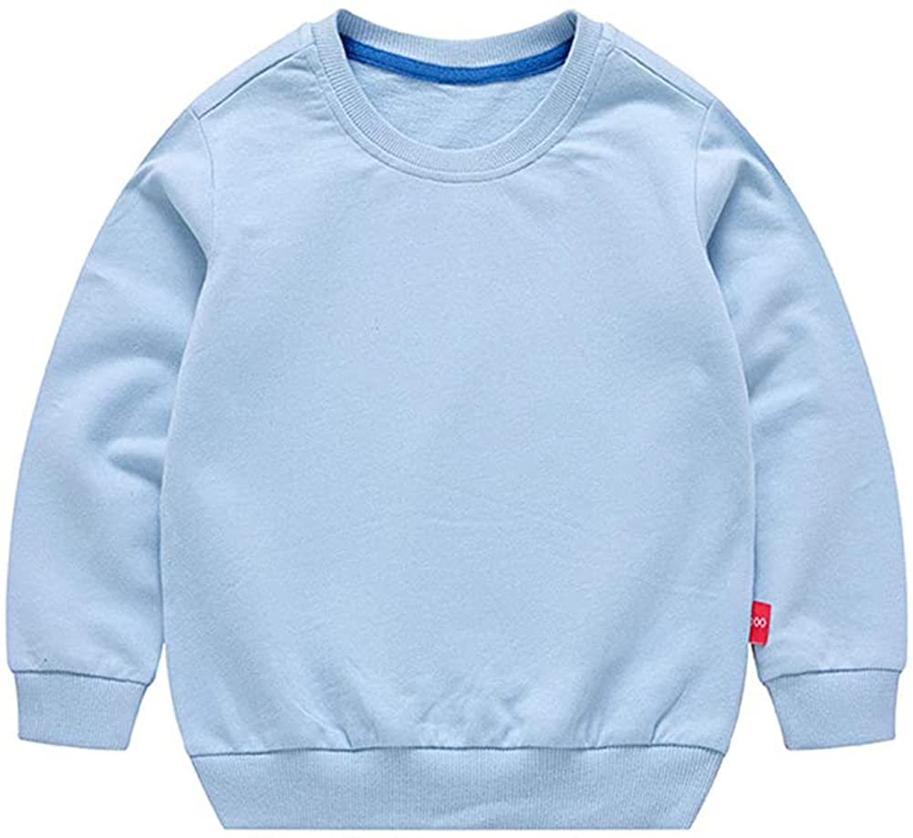 Haxico Unisex Kids Solid Cotton Thin Pullover Sweatshirt T-Shirt Toddler Baby Crewneck Long Sleeve Tshirts Tops Blouse Light Blu