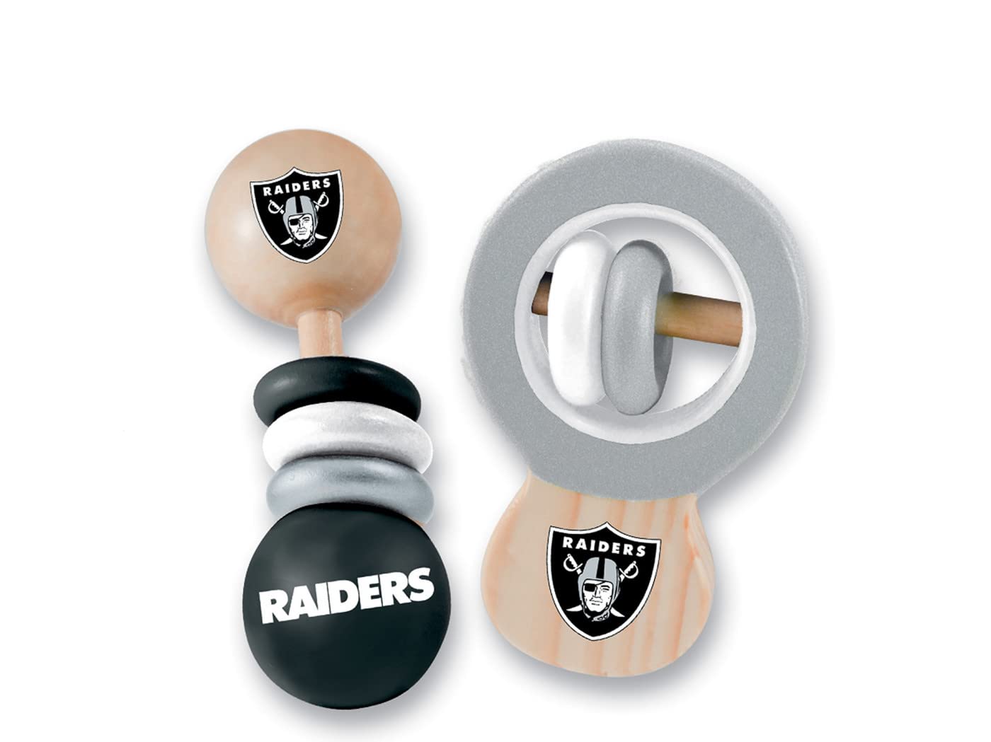 Baby Fanatic Wood Rattle 2 Pack - NFL Las Vegas Raiders, Officially Licensed Baby Toy - Ages 0+