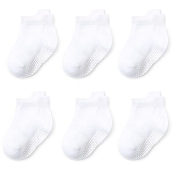 Qiyiendian 6 Pairs Non Slip Cozy Warm Ankle/Low Cut Socks With Grips For Baby Infant Toddler Kids Boys Girls(5-D White,6-12 Mont