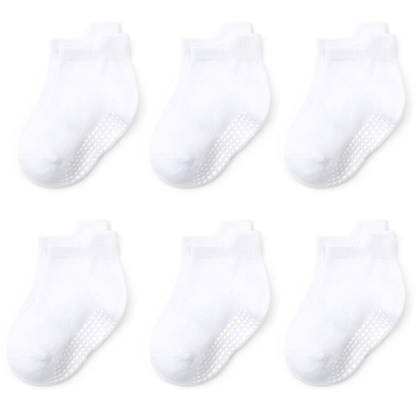 Qiyiendian 6 Pairs Non Slip Cozy Warm Ankle/Low Cut Socks With Grips For Baby Infant Toddler Kids Boys Girls(5-D White,6-12 Mont