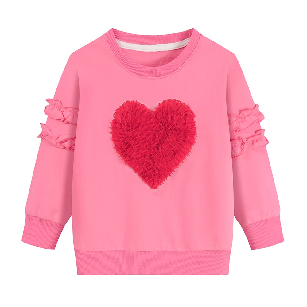 Little Hand Toddler Girls Ruffle Sleeve Shirts Kids Love Heart Pasting Clothes Valentine'S Tee Sweatshirt For 3T