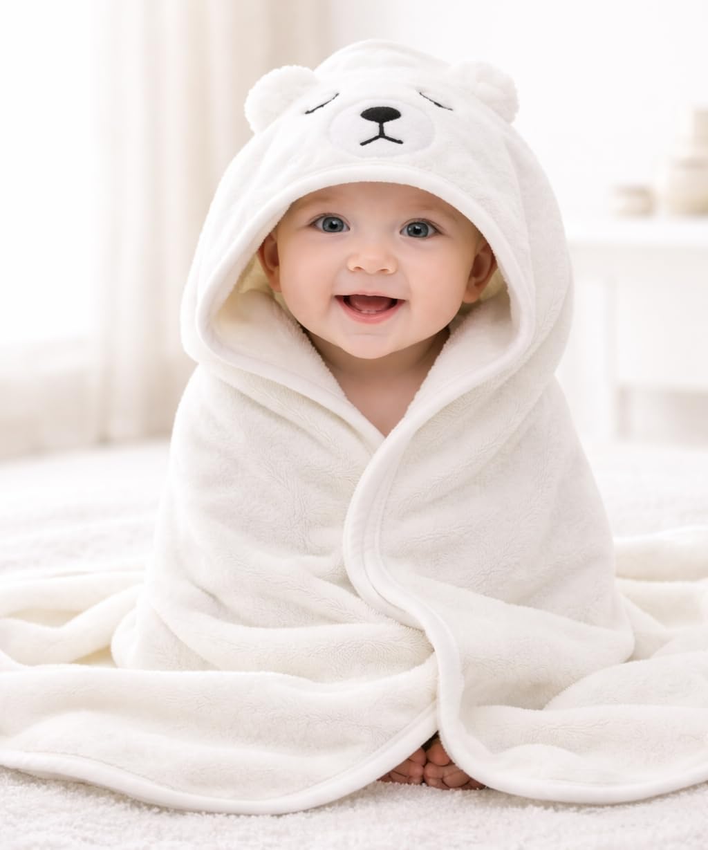 Zoroo Baby Hooded Towel for Toddler, Large Absorbent Bath Towel for Newborn Boy Girl, Green, 80 x 80 cm (White)