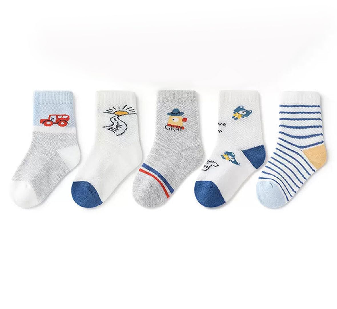 Syga 5 Pairs Baby Girl & Baby Boy Socks, Toddlers Infant Cotton Stretch Crew Socks With Whitecar Design, Suitable For 02 Years 