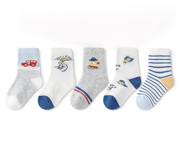 Syga 5 Pairs Baby Girl & Baby Boy Socks, Toddlers Infant Cotton Stretch Crew Socks With Whitecar Design, Suitable For 02 Years 