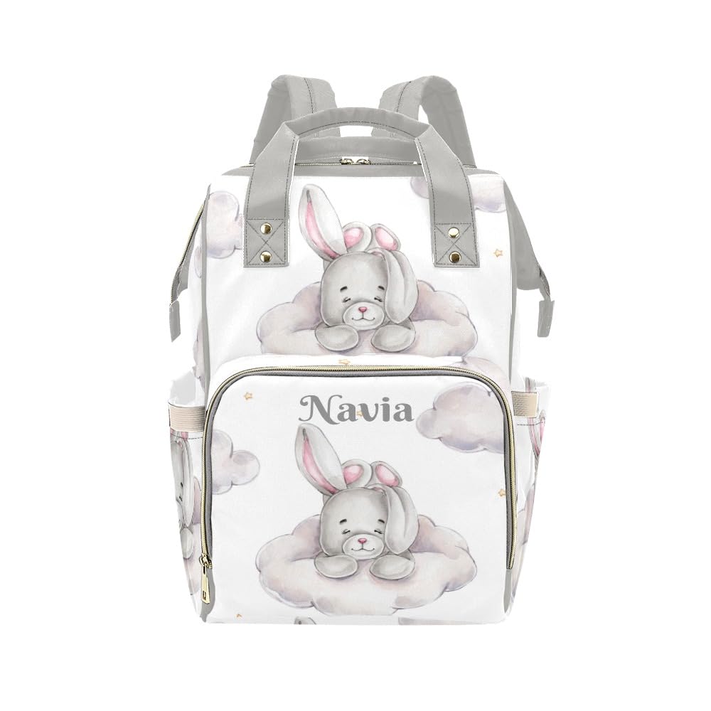 YallLocoMo Custom Name Diaper Bag Backpack Gift Bunny on Clouds Watercolor Ultimate Nappy Bag: Spacious, Waterproof & Perfect fo