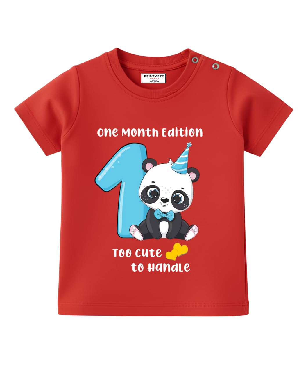 One Month Edition Baby TShirt|Too Cute To Handle Panda Print|Soft Cotton Infant Tee For Boys & Girls|Monthly Milestone Outfit A