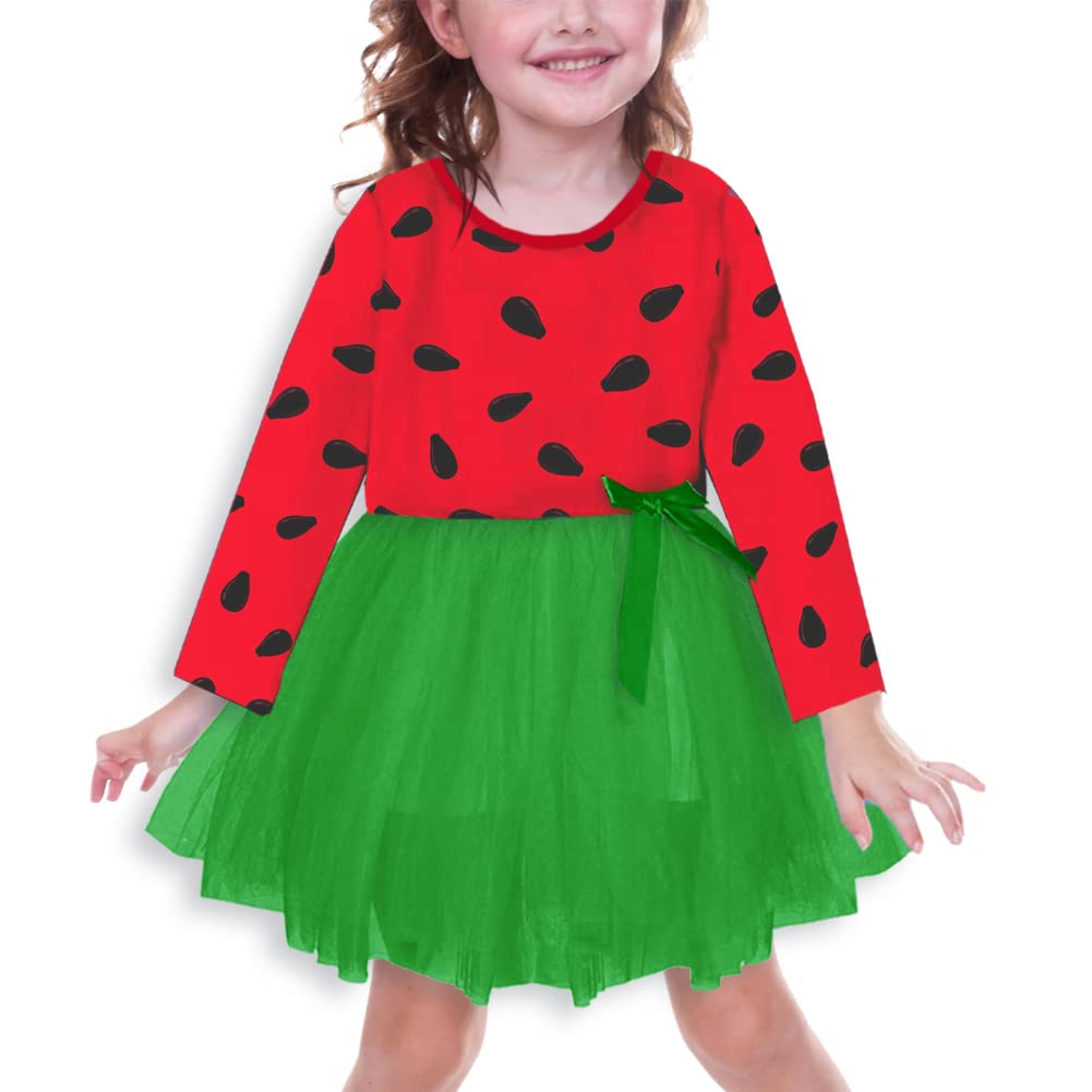 Baby Girl Halloween Dresses Toddler Watermelon Tutu Dress Long Sleeve Ruffled Princess Dress 2-3T