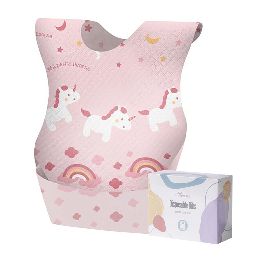 Sunveno Disposable Bibs, Baby Disposable Bib Leak-Proof Liner & Reusable Fastener, 20 Pieces