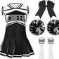 Lmyove Classic Black 5-Piece Cheerleading Set For Girls - Includes Top, Skirt, Pom Poms, Headband, And Socks,4-5Y
