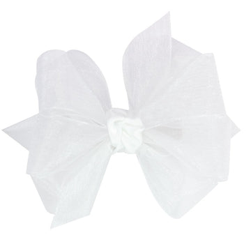 Wee Ones Girls' Organza Double Hair Bow On A Weestay Clip With Satin Knot Center, Mini, White
