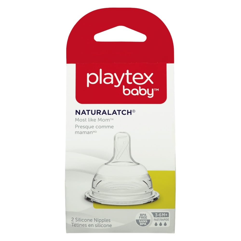 Playtex Baby Naturalatch Most like Mom Silicone Baby Bottle Nipples, Fast Flow, Pack of 2 Nipples (Compatible with all Playtex B