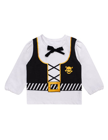 Auggle 3Pc Toddler Baby Girl Outfits Halloween Stripe Skirt Kid Pirate Long Sleeve With Head Scarf (2T)