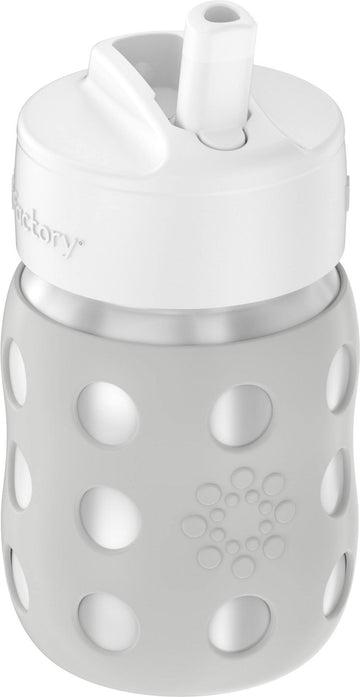 Lifefactory 8-Ounce Stainless-Steel Vacuum-Insulated Wide-Neck Baby Bottle With Straw Cap, Stone Gray (Ls2241Wcg4)