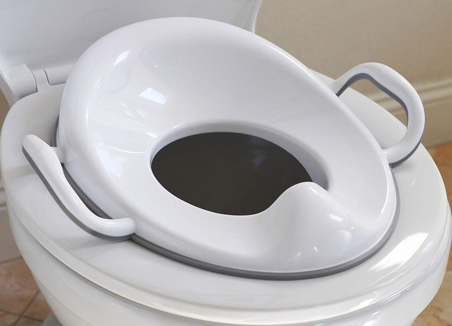 Lilbee Potty Training Toilet Seat For Kids  NonSlip, BpaFree, With Handles, Splash Guard & Hanging Hook  Fits Most Toilets 