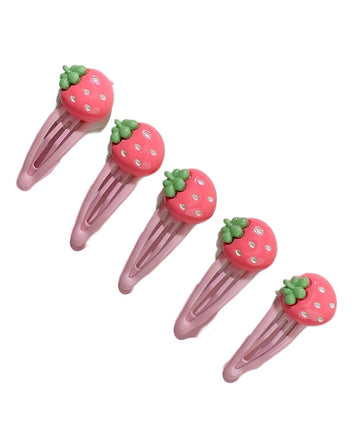Strawberry Snap Clips Baby Girls Fruit Hair Bow Clips Strawberry Hair Ring Tie BBW24 (5 Pcs-B2)