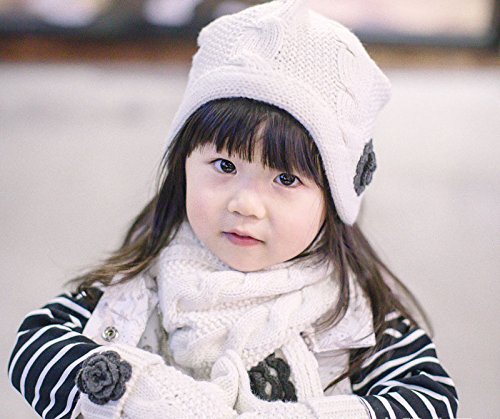 Ahyuan Baby Girls Warm Cable Knit Hat Scarf Mitten 3Pc Accessory Set