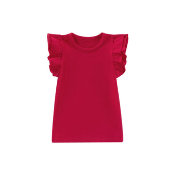 Infant Toddler Baby Girl Top Basic Plain Ruffle T-Shirt Blouse Casual Clothes (6-12 Months, Red)