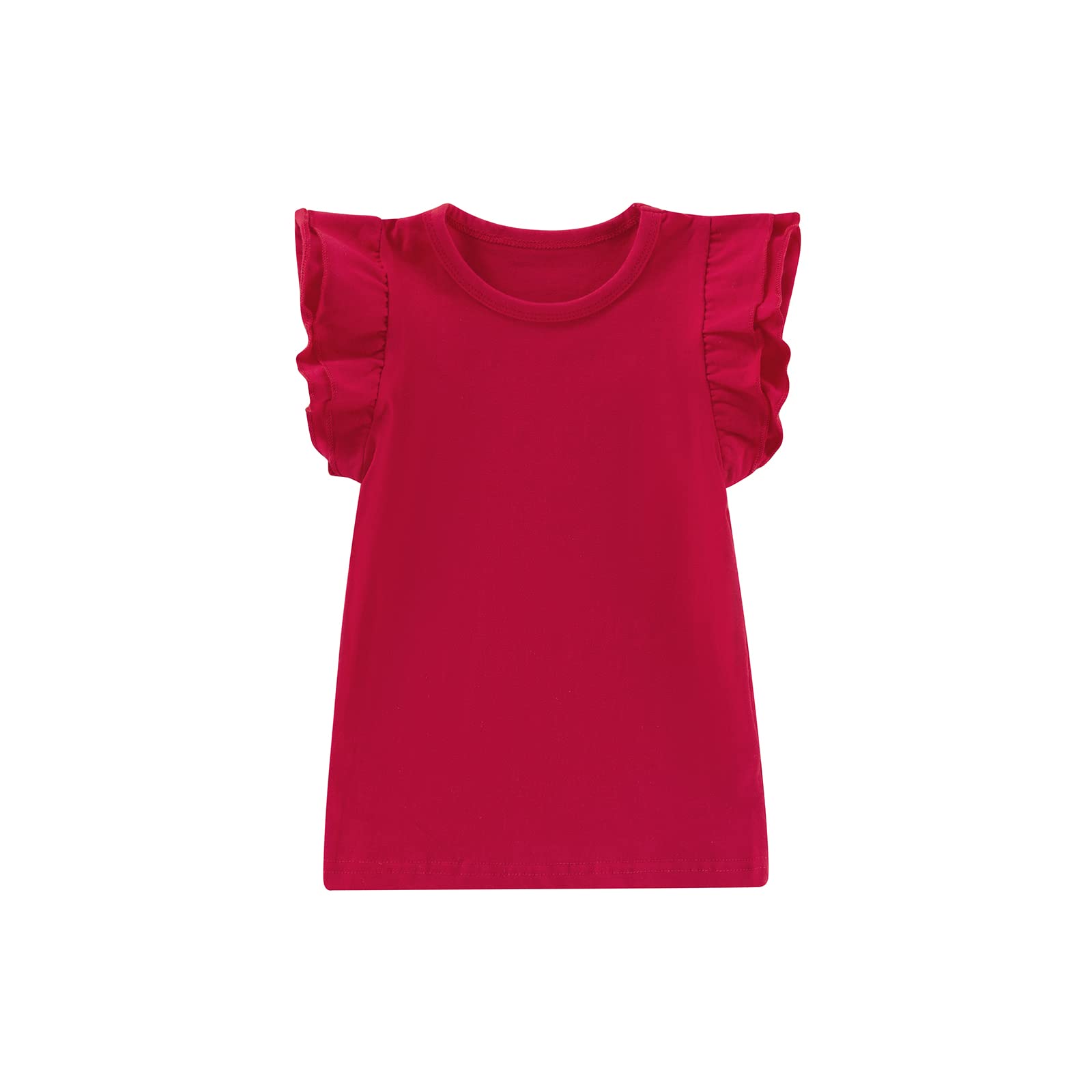 Infant Toddler Baby Girl Top Basic Plain Ruffle T-Shirt Blouse Casual Clothes (2-3 Years, Red)