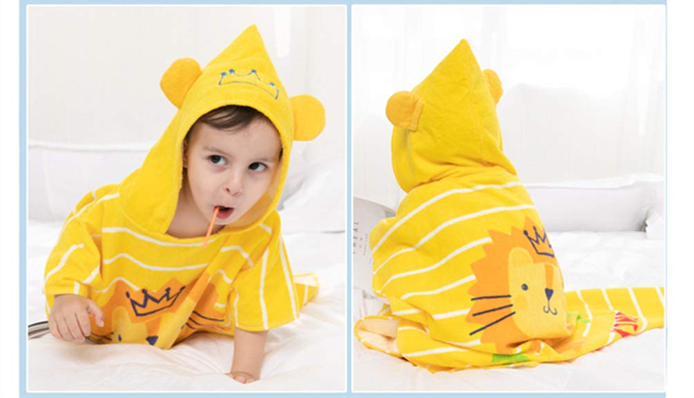 Tonwhar Kids Bath/Pool/Beach Hooded Poncho Towel-Cartoon Animal Pattern Cotton Beach Towel For Baby And Kids (Lion, 1-4 Years/He