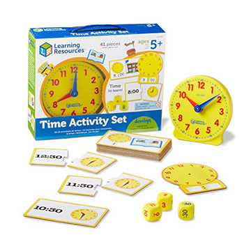 Learning Resources Time Activity Set - 41 Pieces, Ages 5+,Clock for Teaching Time, Telling Time, Homeschool Supplies, Montessori