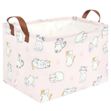 Fxolcshe Rectangular Pink Cat Baskets,Cute Kids Toy Storage Basket Bin,Pink Gift Organizer,Toys Box,Toy Organizer,Baby Nursery,E
