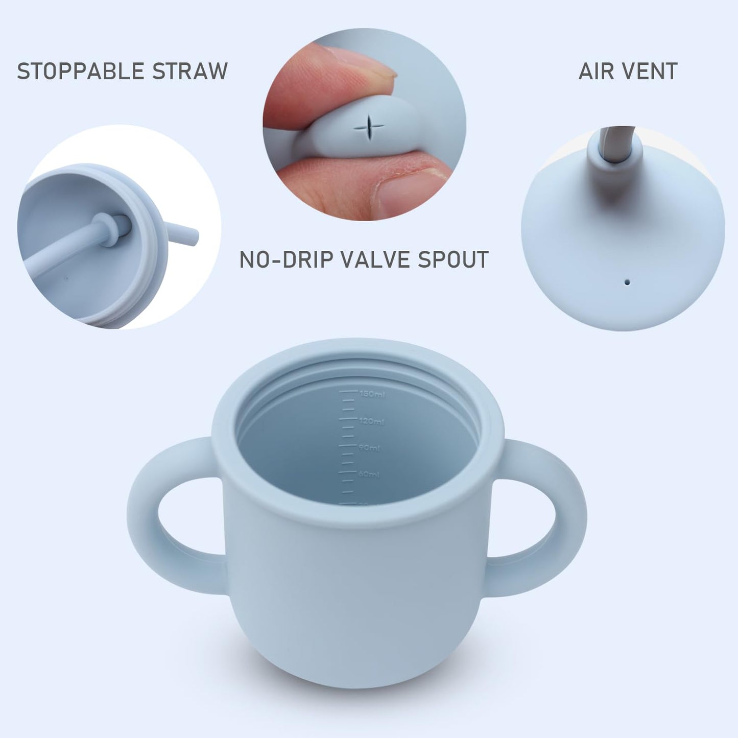 Ginbear 2-In-1 Sip-N-Straw Cup For Baby, Spill Proof Non-Toxic Bpa Free Food Grade Silicone Training Transition Sippy Cup For To