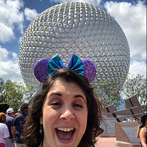 Clgift Purple Minnie Ears - Handmade Flexible Headband, Bow Size - 5 Inches, Sequin On Both Sides, Perfect For Your Trip To The