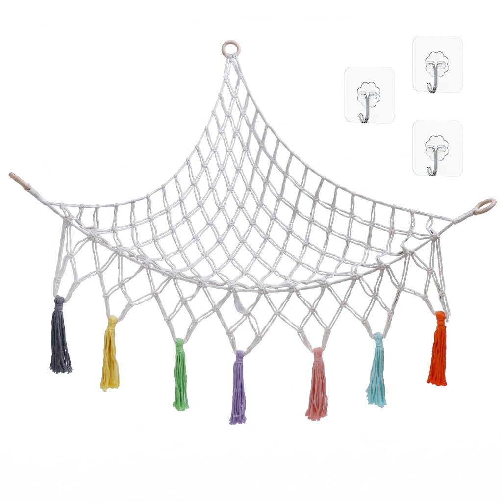 ZIRANYU Soft Toy Storage Organizer, Hanging Net hammock for Plush Storage and Organization, Bohemian Room Storage Rack Suitable 