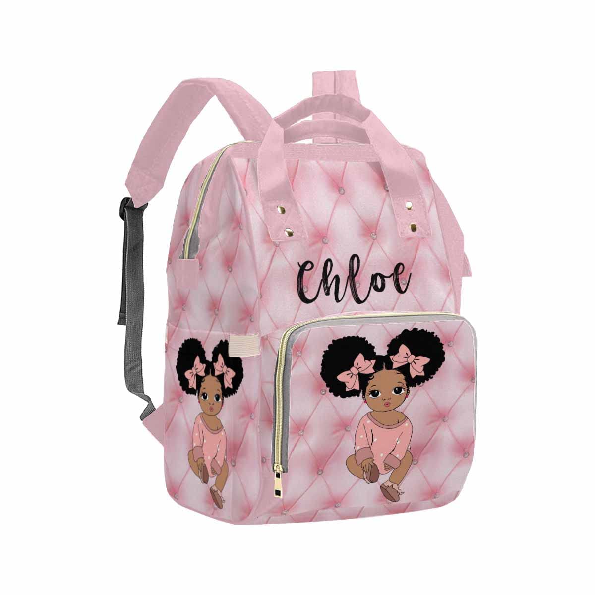Artsadd Custom Diaper Bag With Thermal Pockets, Pink Bowknot Travel Shoulder Bag Baby Backpack Customized Laptop Backpack With N