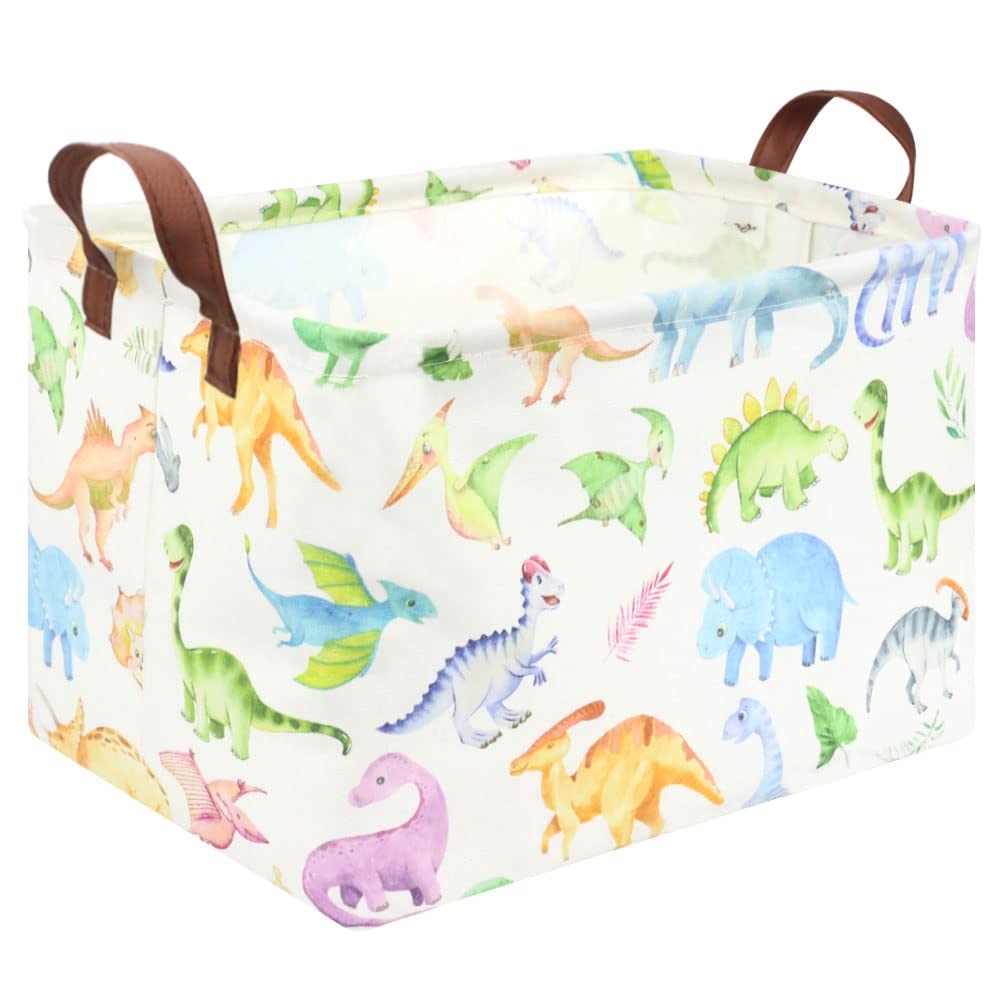Fxocshe Rectangle Dinosaur Basket,Kids Toy Storage Bin,Storage Basket Bins Organizer For Boys Nursery Hamper,Baby Room Decor,She