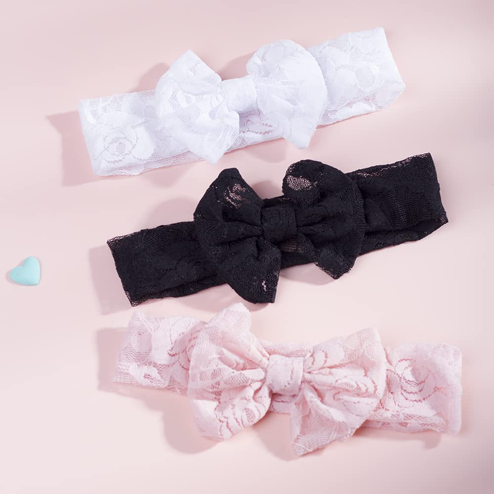 Qiansail Baby Girls Lace Bow Headband Elastics Bow Knot Hairband Headwrap For Newborn Infant Toddlers Kids (Black)
