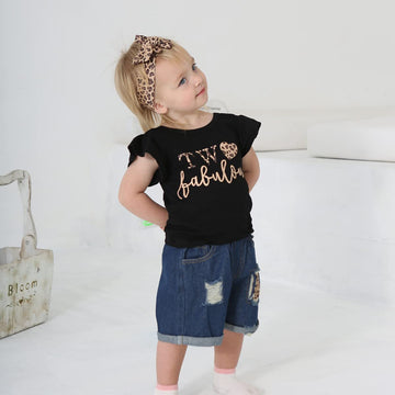 Shalofer Toddler Girl 2Nd Birthday Outfit Second Birthday Outfit Girl Denim Short Set(Black,2T)