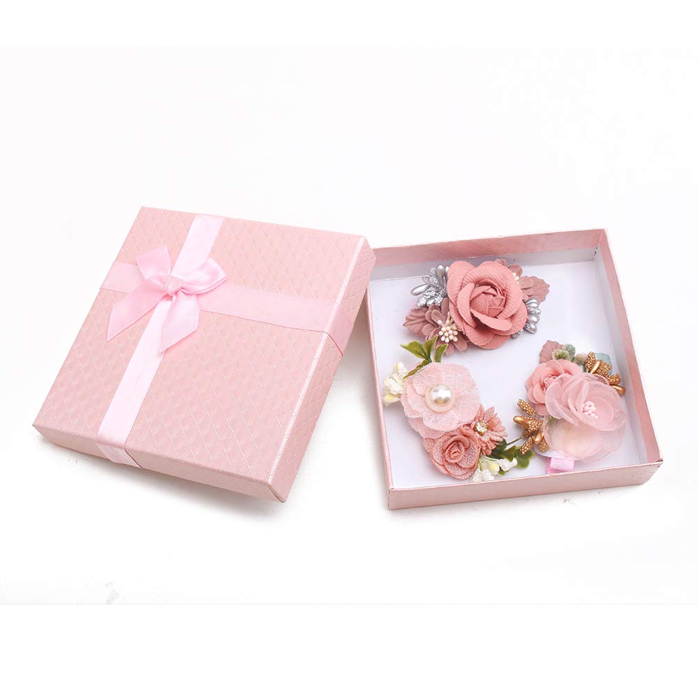 Flower Hair Clips Set For Baby Girl Lightweight Floral Hair Bow Accessories With Boutique Fully Lined Alligator Clip 3Pcs For To
