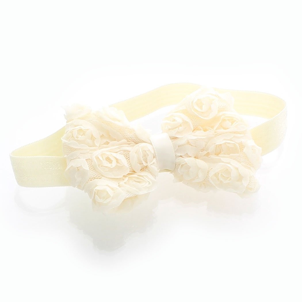My Lello Girls Fabric Rose Bow Headbands 2 Pack (Ivory/White)