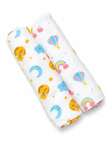 CutePearl Cotton Muslin MultiPrinted Hooded Towels  Breathable 2Layer Baby Towels Daily Care for Newborn Baby (012 Months) U