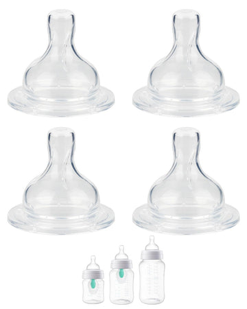 Silicone Nipple for Philips Avent Anti-Colic Baby Bottles, Flow 1, 1m+, Slow Flow, 4 Count