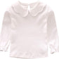 Baby Girl Kids Blouses Long Sleeves Solid Color Doll Collar T-Shirt Top Bottom (White, 2-3T)
