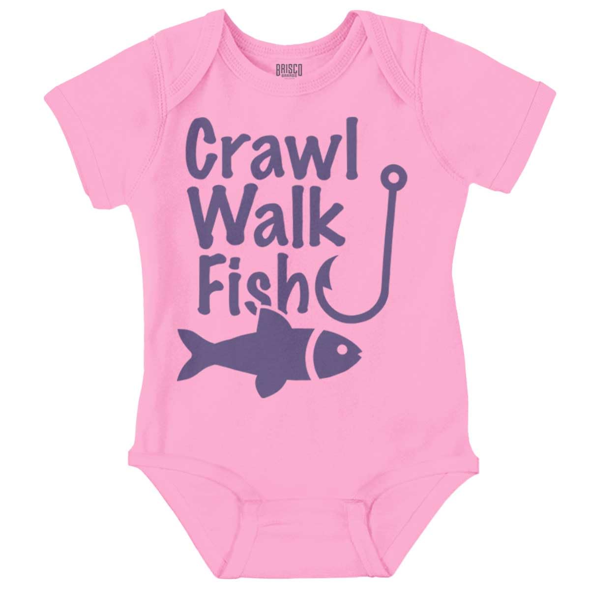 Brisco Brands Crawl Walk Fish Funny Fishing Routine Humor Romper Bodysuit Pink