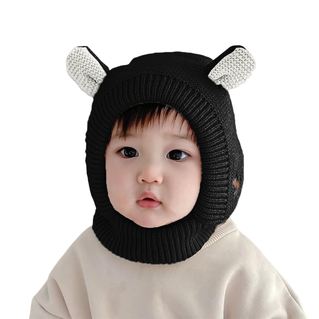 Syga Winter Warm Ear Protection Knitted Woolen Unisex Baby Hat (26 Year) Black