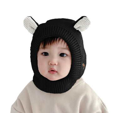 Syga Winter Warm Ear Protection Knitted Woolen Unisex Baby Hat (26 Year) Black