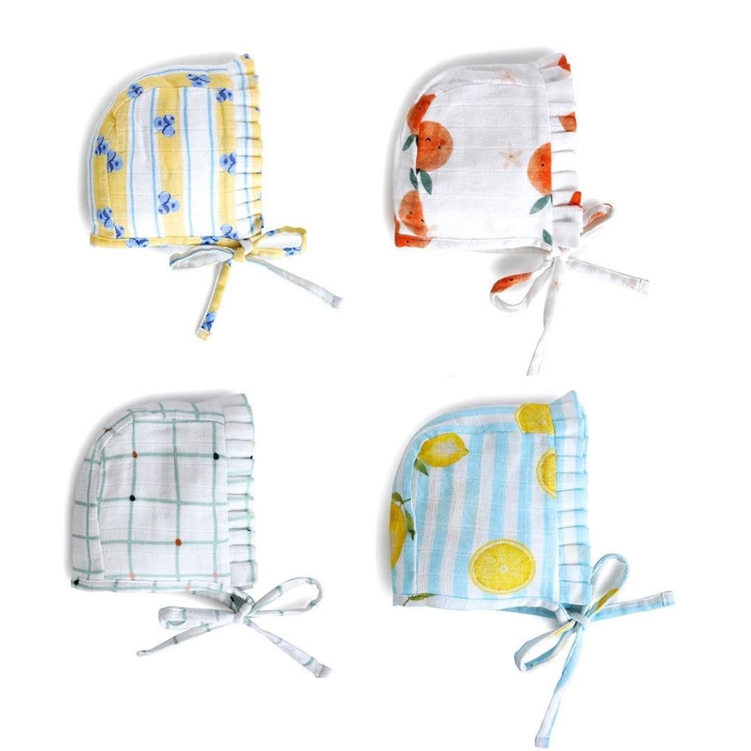 The Boo Boo Club 100% Muslin Organic Cotton Caps For New Born Baby | Mix Print And Colour | Pack Of 4 | NewBorn | Set40 Multico