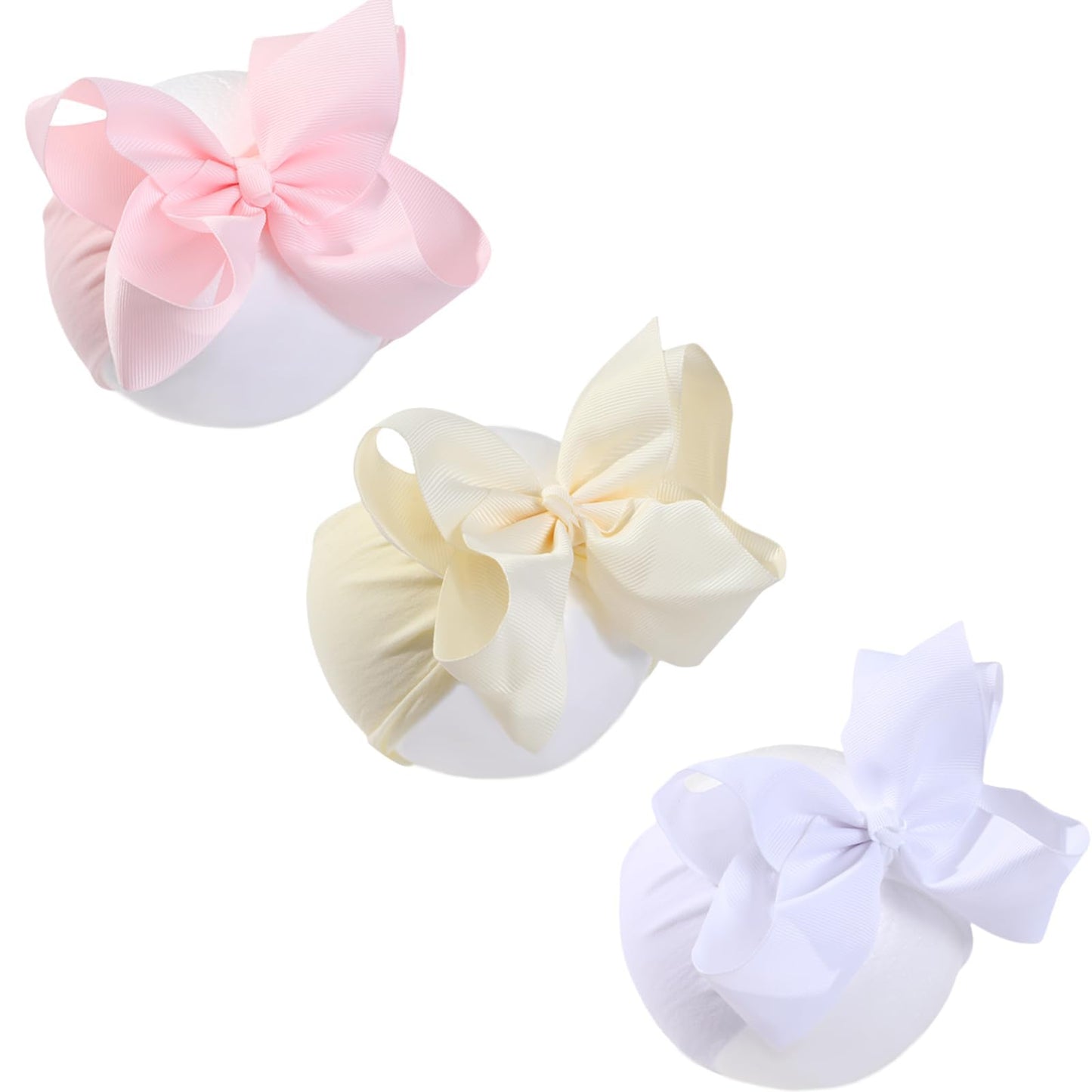 chiduerm 3 Pcs Baby Girls Headband Bows, Soft Nylon Hairbands Cute Big Bow Super Elastic Headband For Baby Girls Newborn Infant 