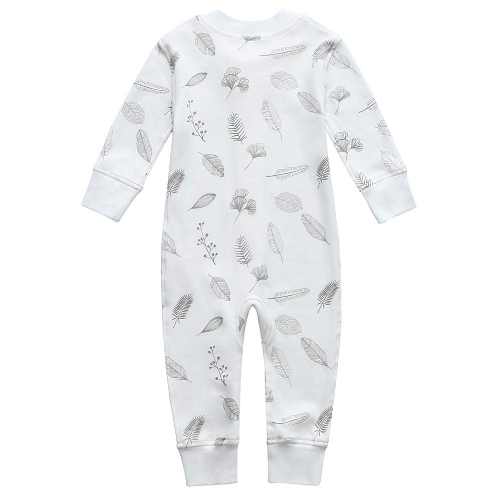 Owlivia Organic Cotton Baby Boy Girl Zip Up Sleep N Play, Footless, Long Sleeve(3-6 Months, Leaf)
