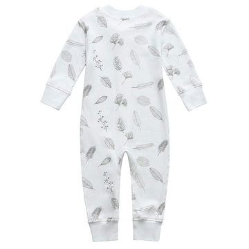 Owlivia Organic Cotton Baby Boy Girl Zip Up Sleep N Play, Footless, Long Sleeve(3-6 Months, Leaf)